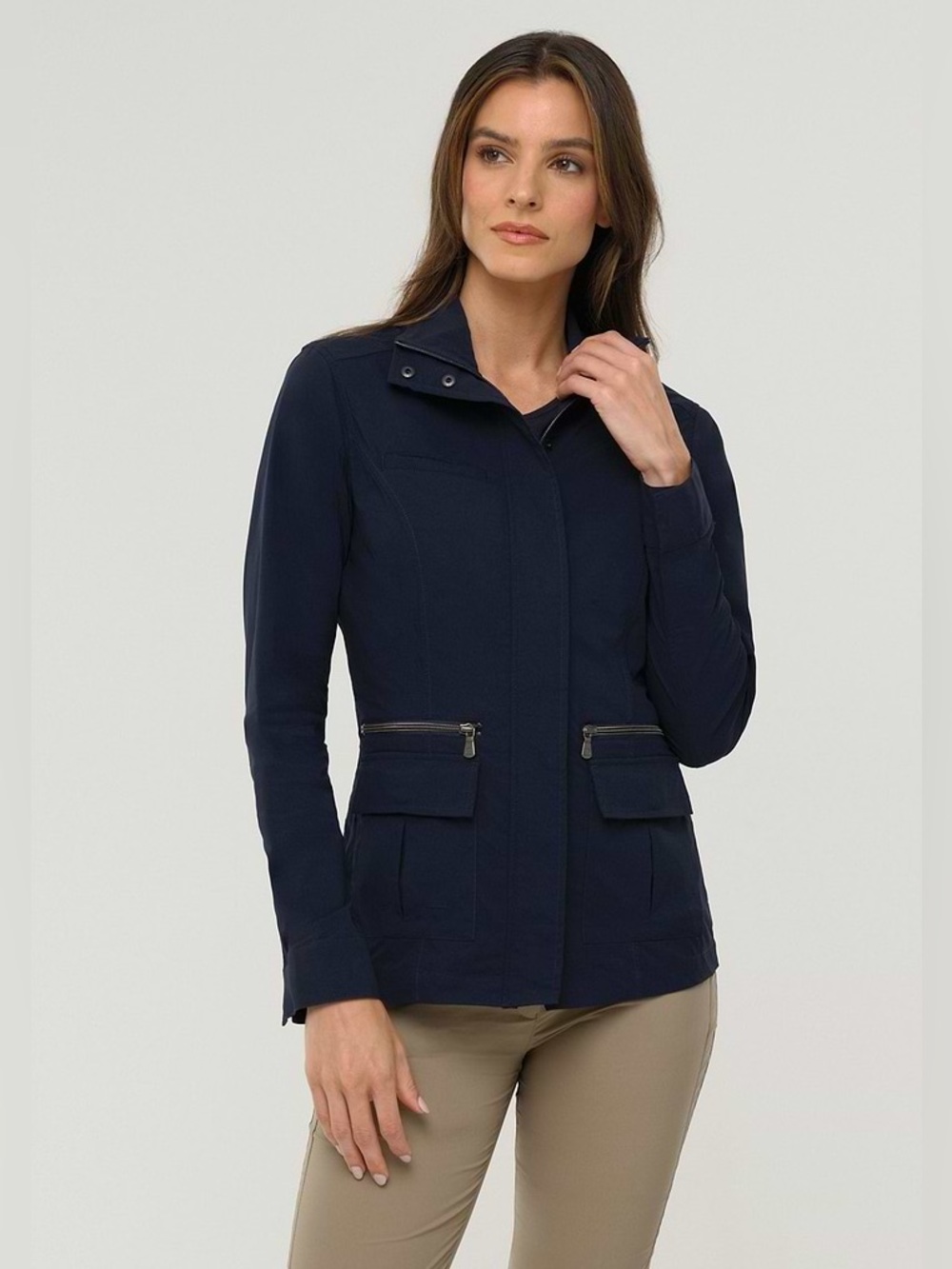 Anatomie Kenya Safari Jacket Womens XL Pockets Zip Luxury Travel Navy Preppy